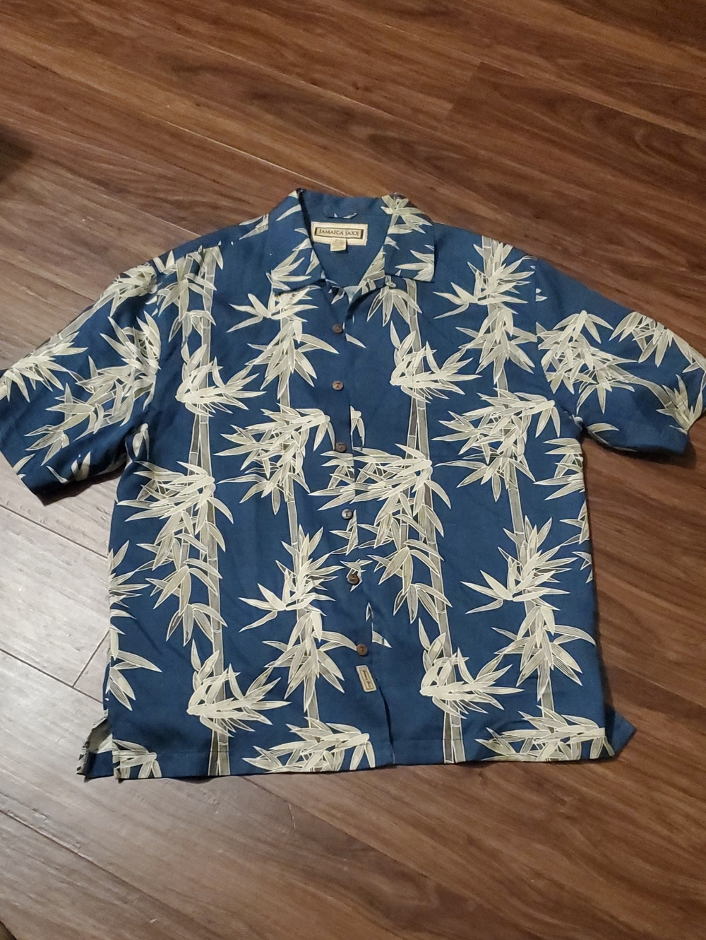 Jamaica Jaxx Navy Blue Short-Sleeve Bamboo Print Camp Shirt